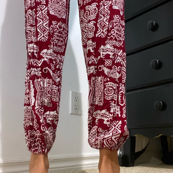 Patterned Red Women's Pants - Picture 4 of 6